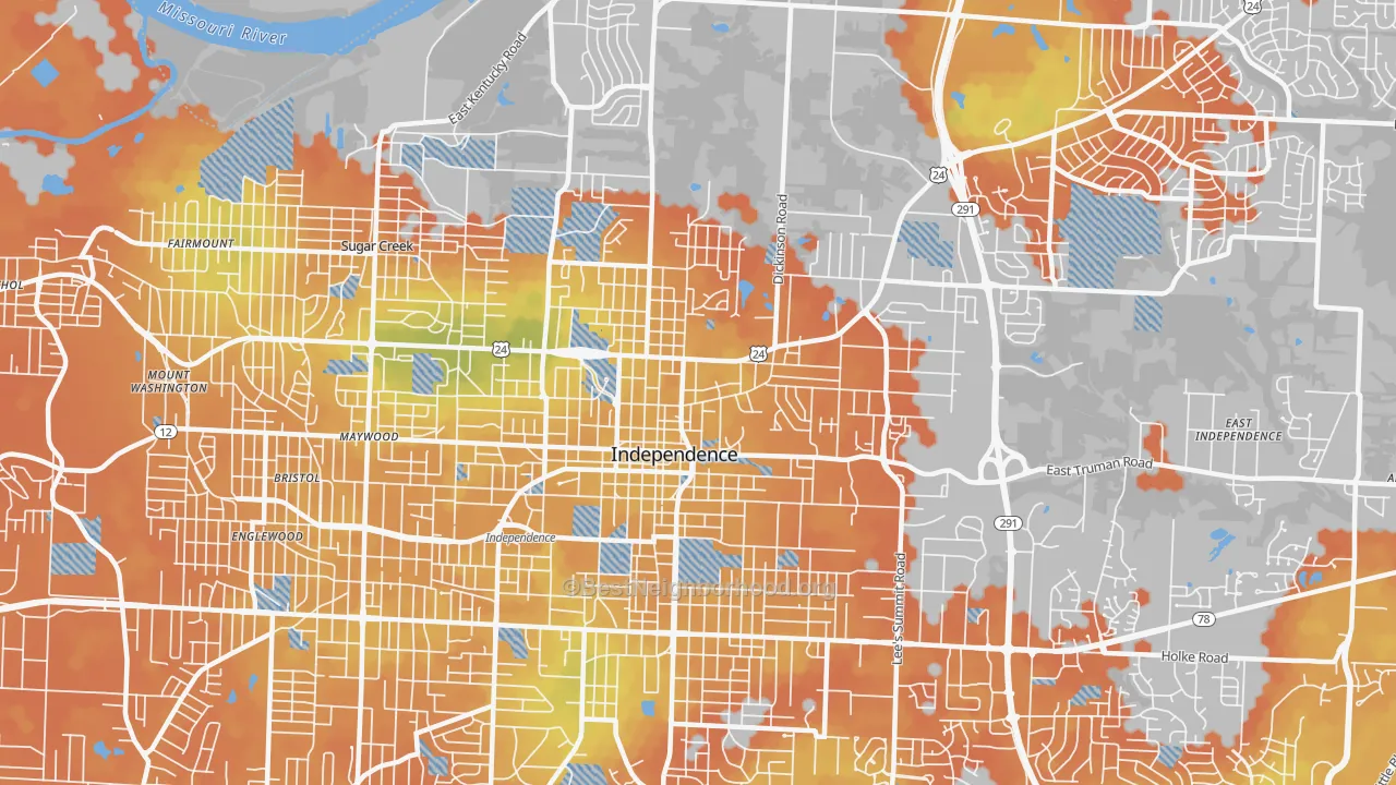 Bike Grade map of 64050, MO