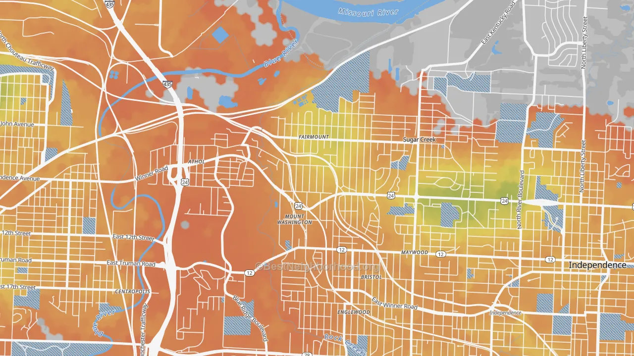 Bike Grade map of 64053, MO