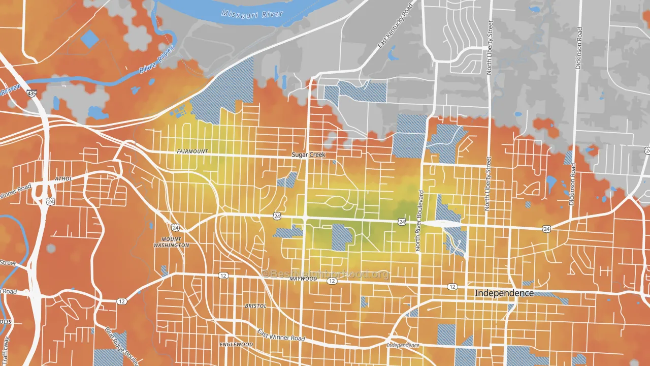 Bike Grade map of 64054, MO