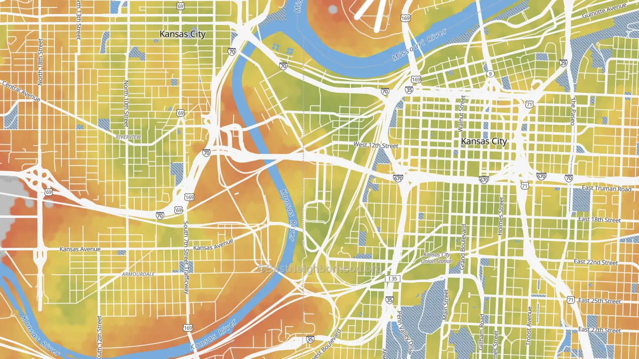 Bike Grade map of 64102, MO