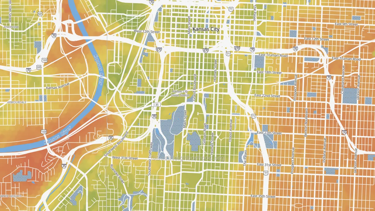 Bike Grade map of 64108, MO