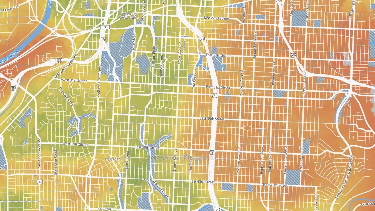 Bike Grade map of 64109, MO