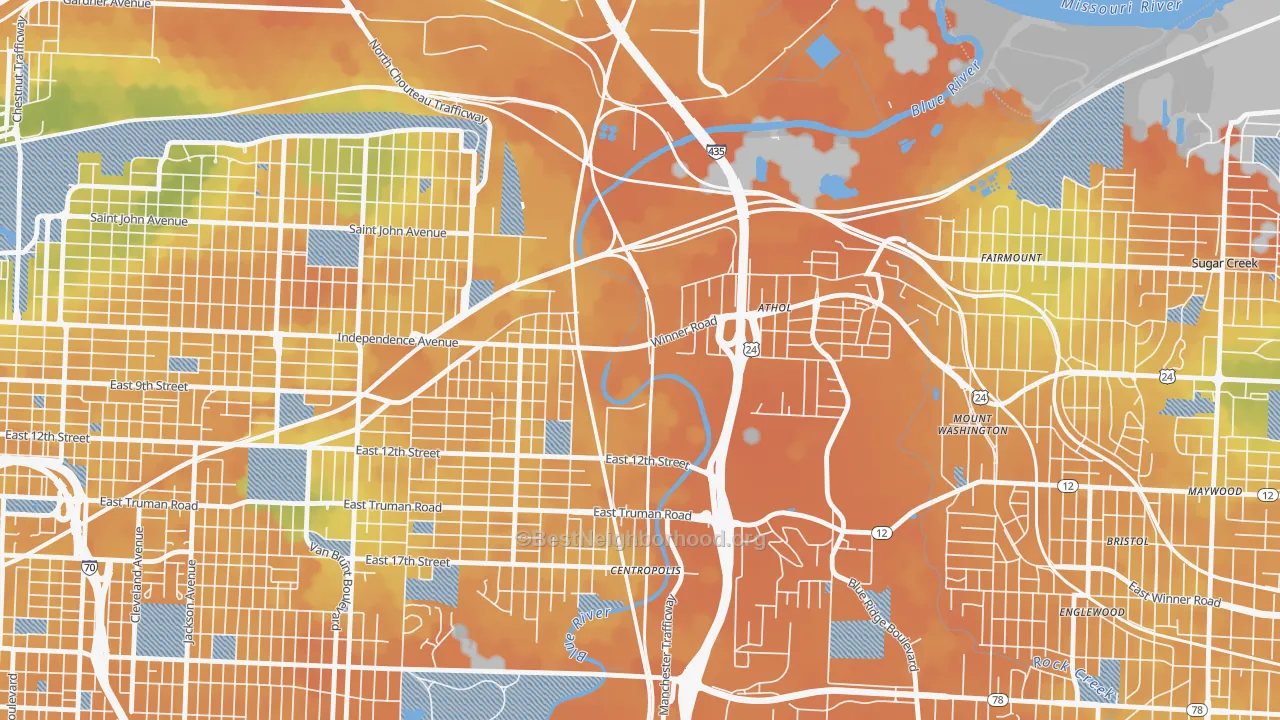 Bike Grade map of 64125, MO