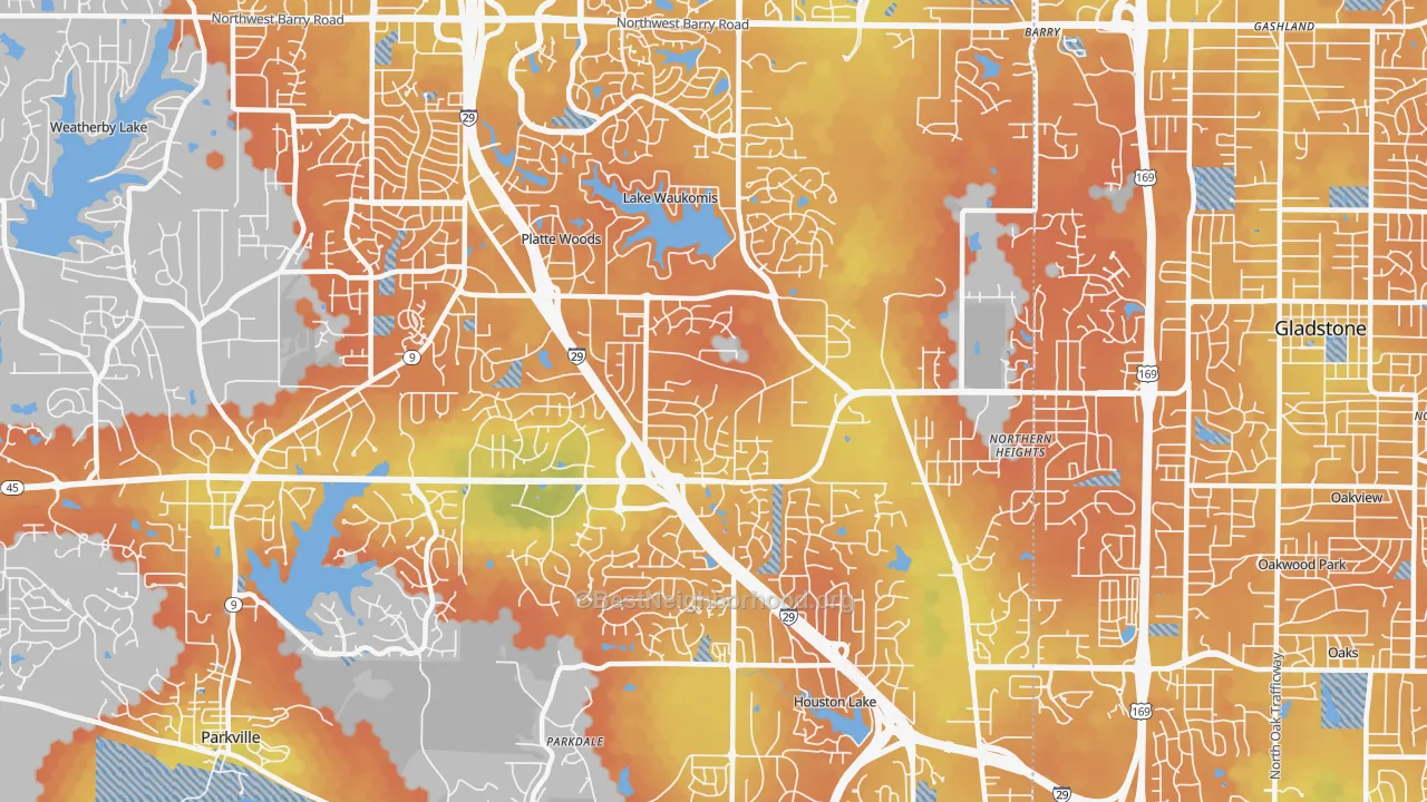 Bike Grade map of 64151, MO