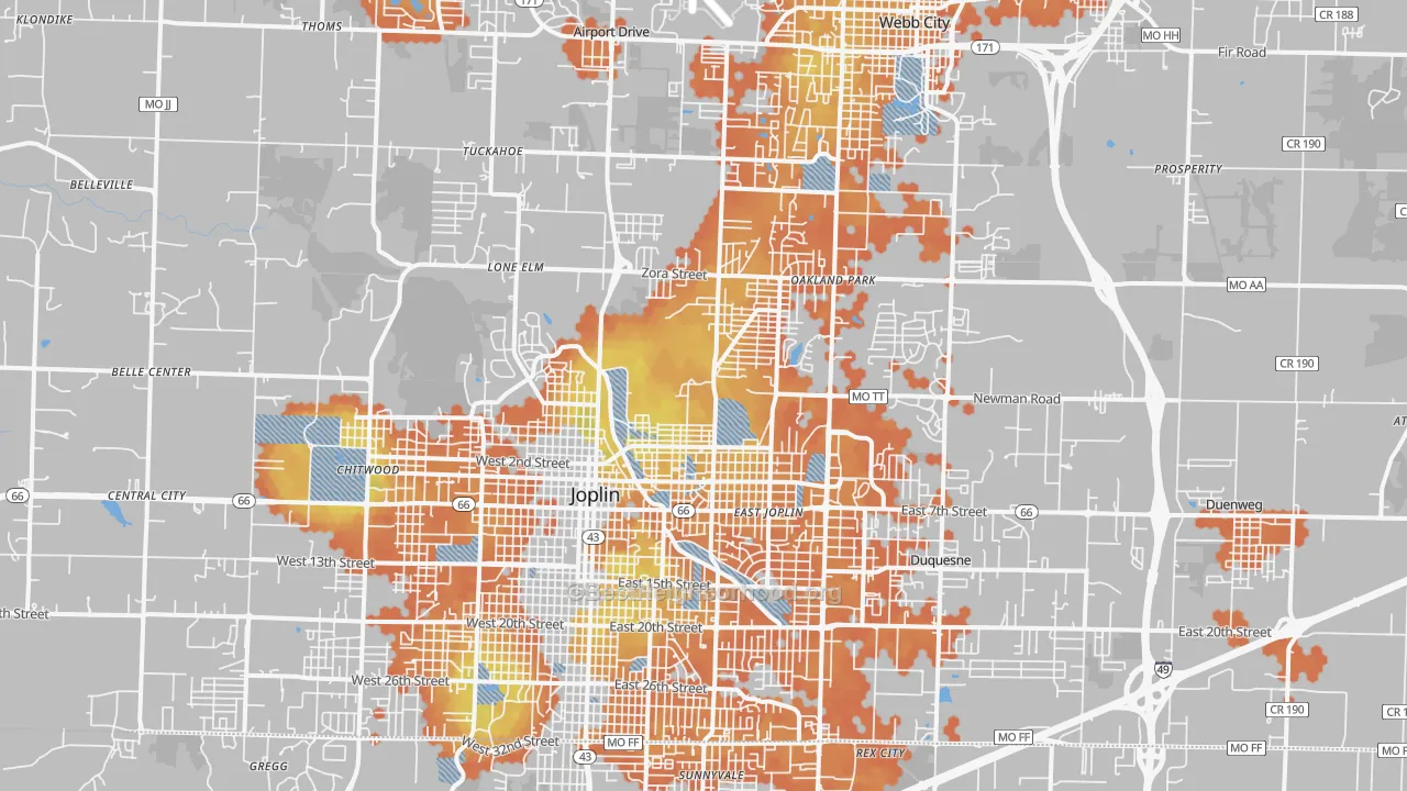 Bike Grade map of 64801, MO