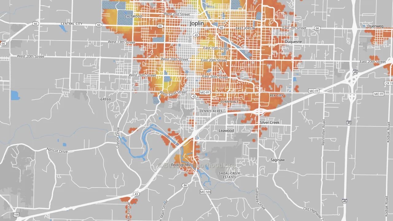 Bike Grade map of 64804, MO