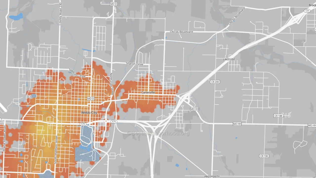 Bike Grade map of 64835, MO