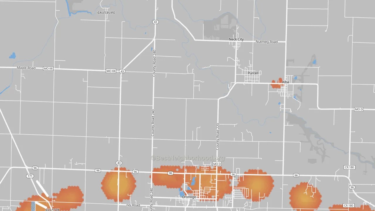 Bike Grade map of 64855, MO