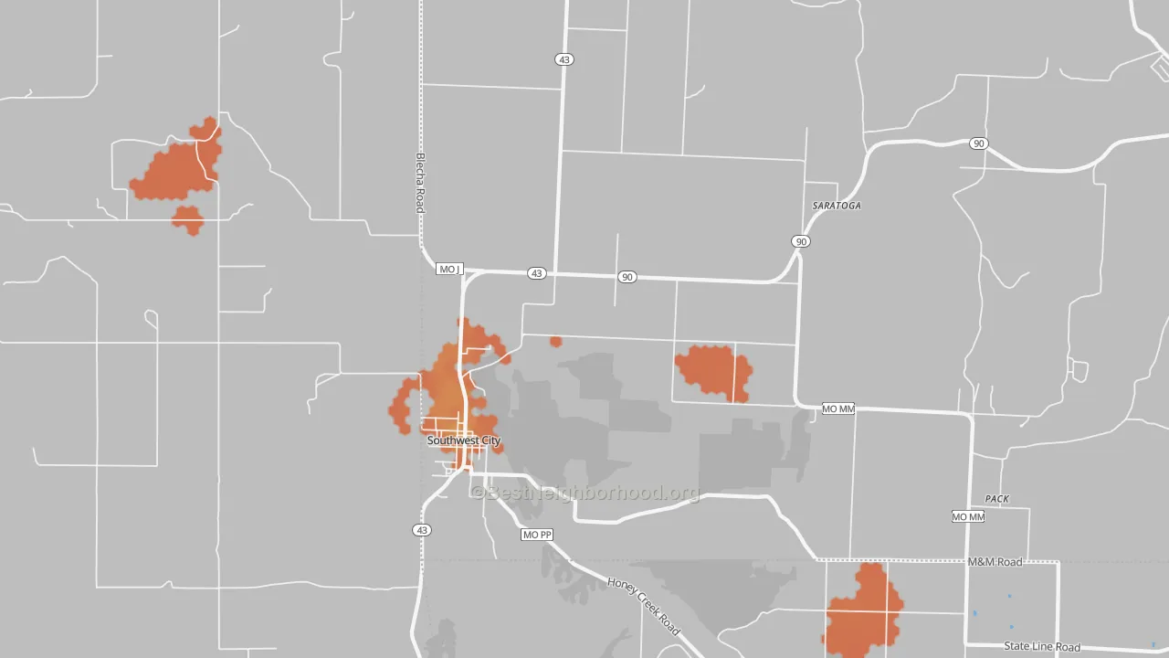 Bike Grade map of 64863, MO
