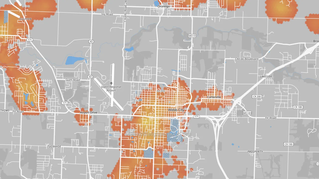 Bike Grade map of 64870, MO