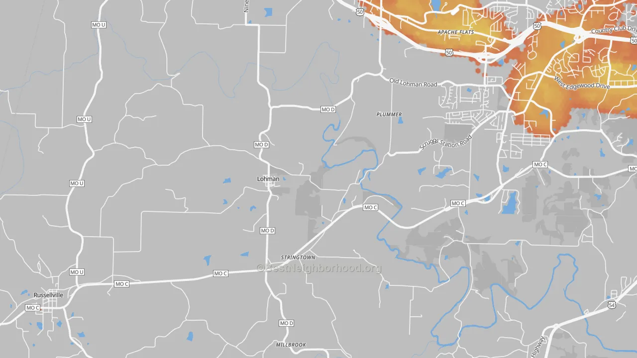 Bike Grade map of 65053, MO