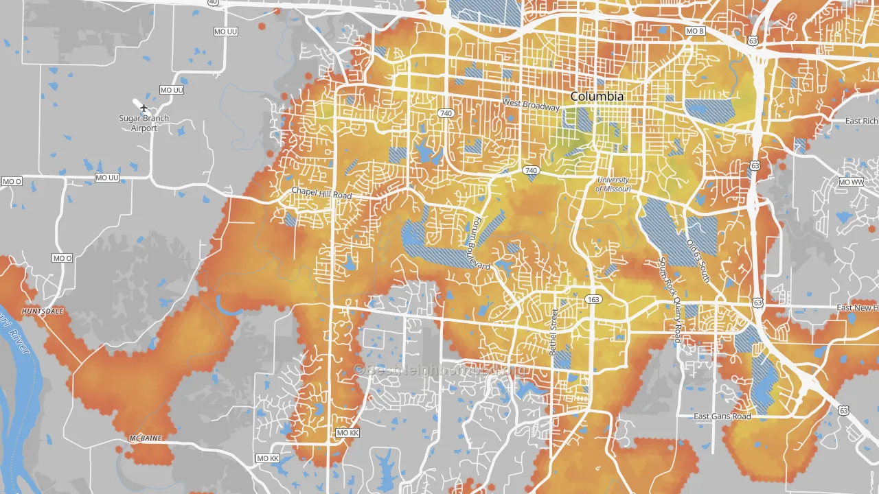 Bike Grade map of 65203, MO