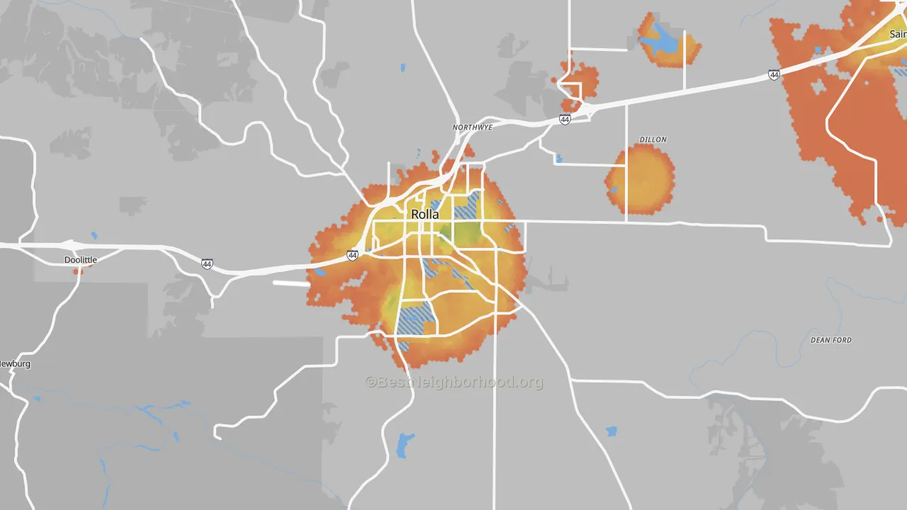 Bike Grade map of 65401, MO