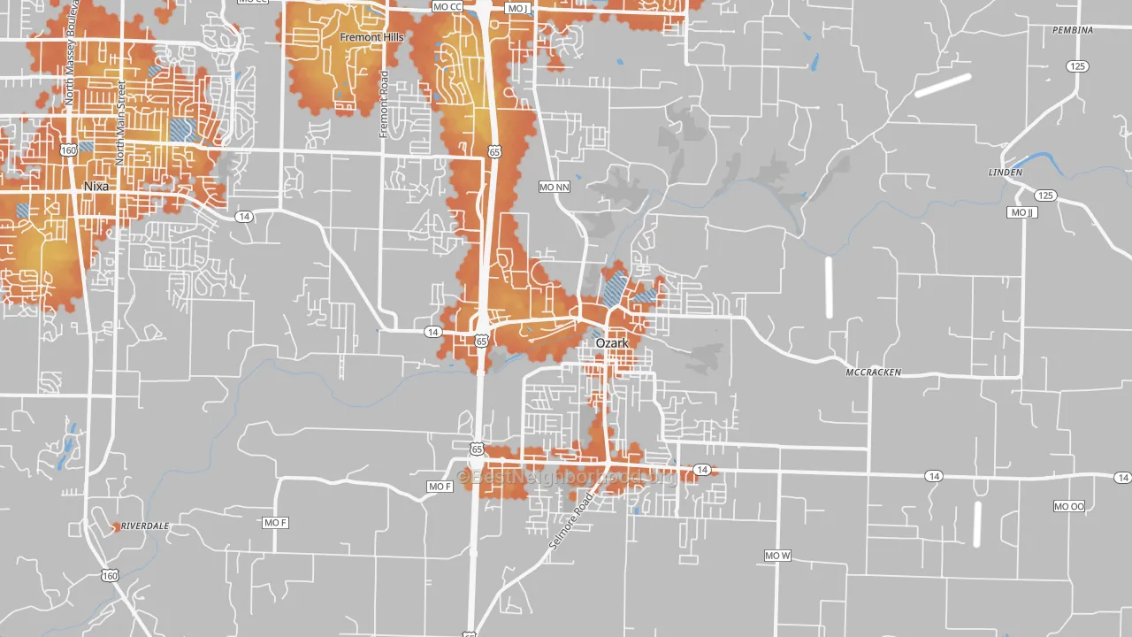 Bike Grade map of 65721, MO
