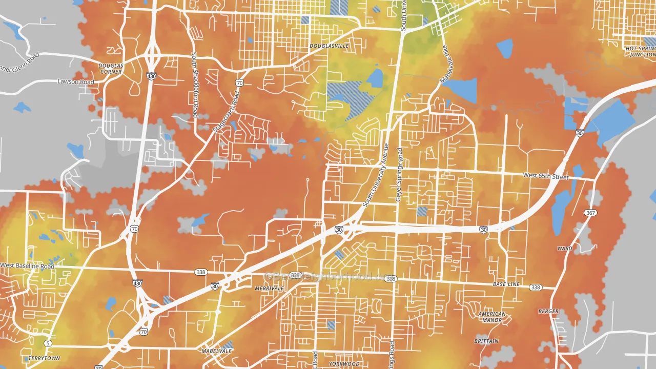 Bike Grade map of 65th Street West, Little Rock, AR
