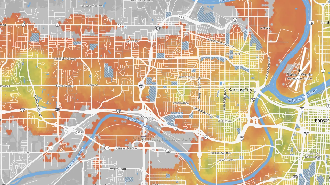 Bike Grade map of 66102, KS