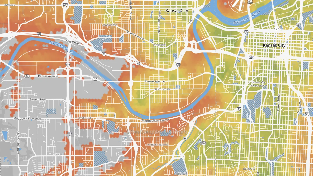 Bike Grade map of 66105, KS