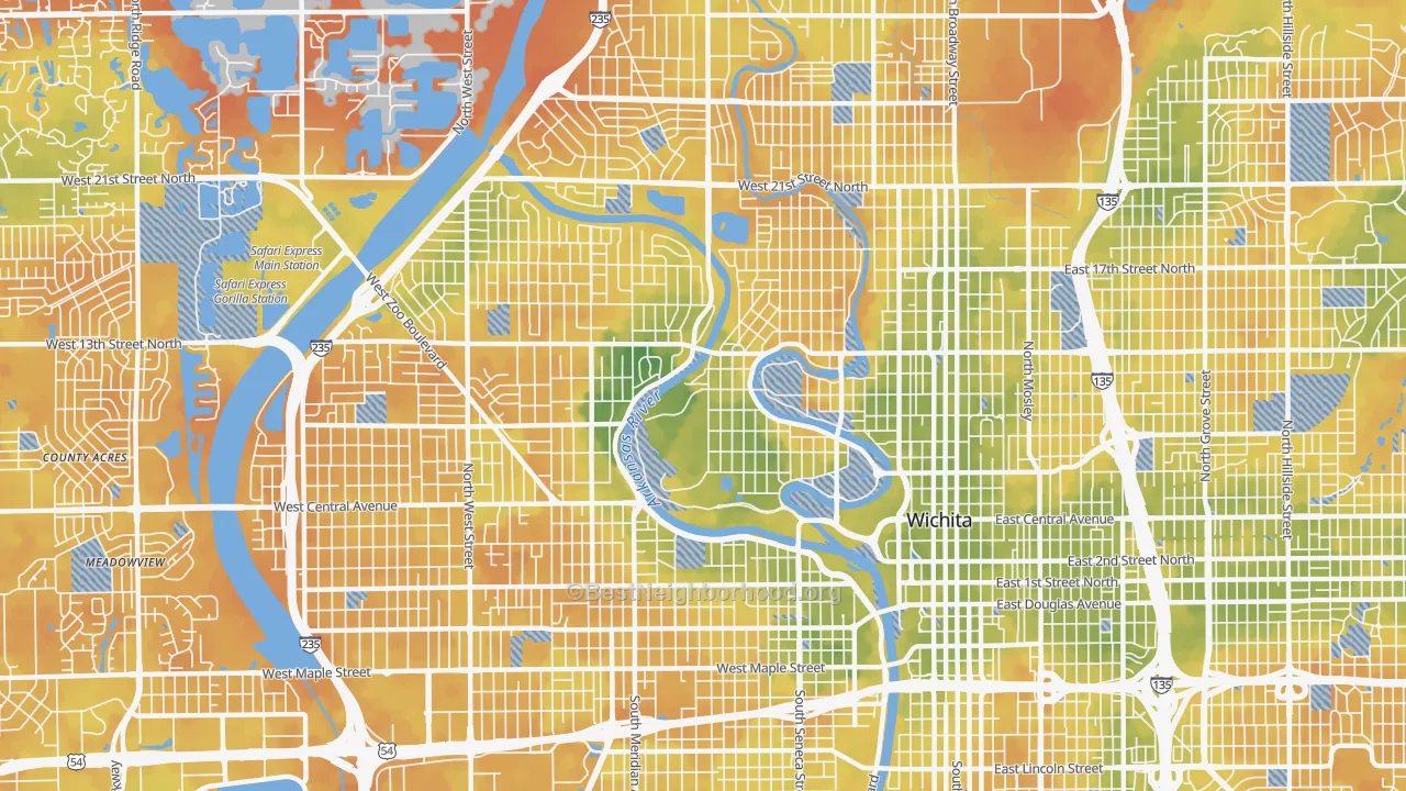 Bike Grade map of 67203, KS