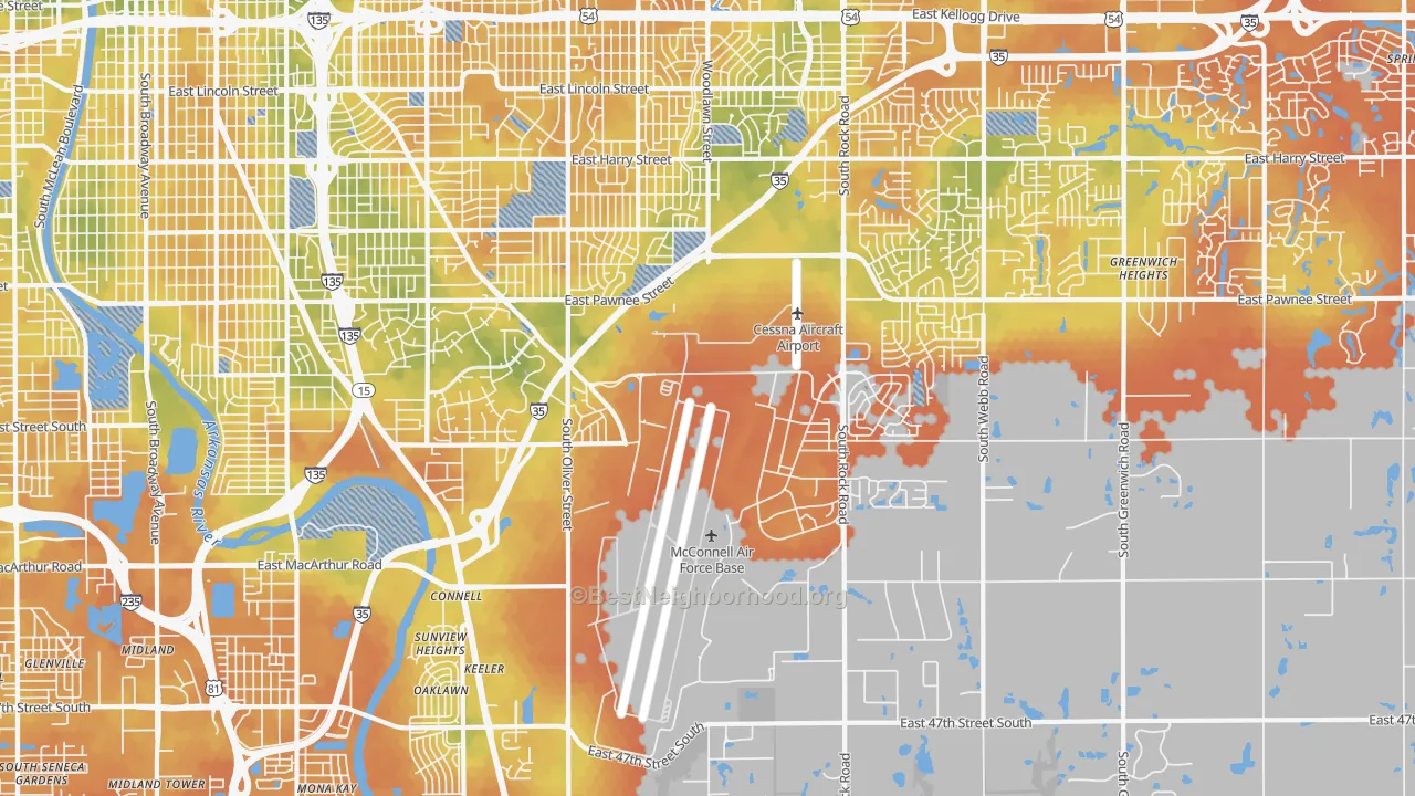 Bike Grade map of 67210, KS