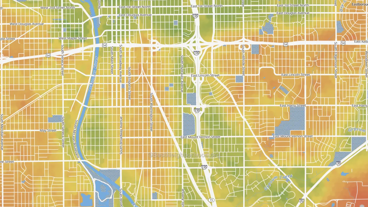 Bike Grade map of 67211, KS