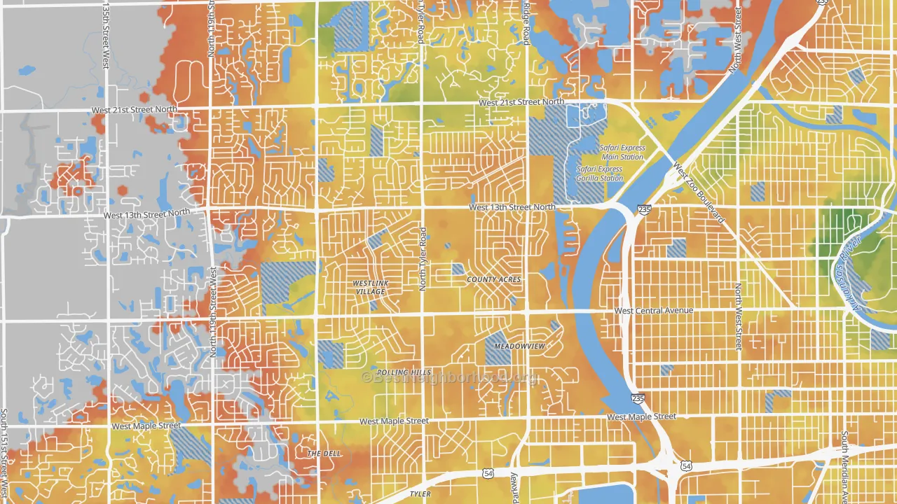 Bike Grade map of 67212, KS