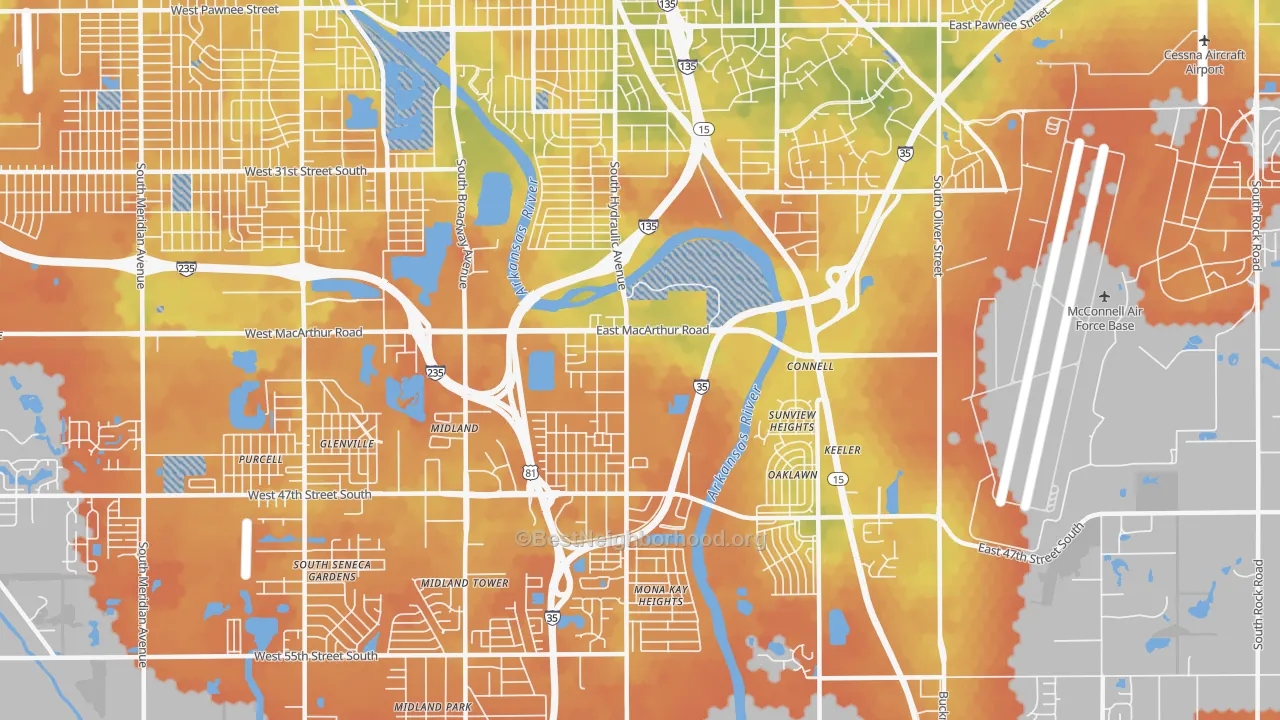 Bike Grade map of 67216, KS