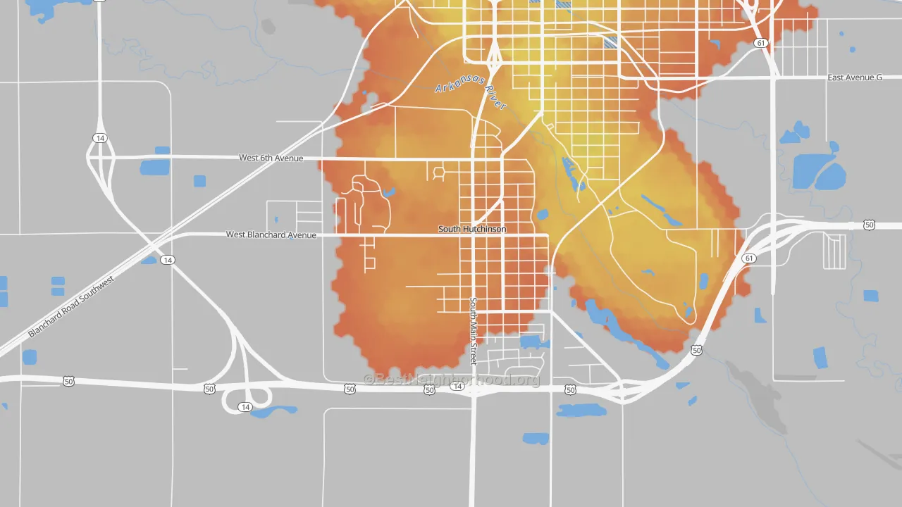 Bike Grade map of 67505, KS