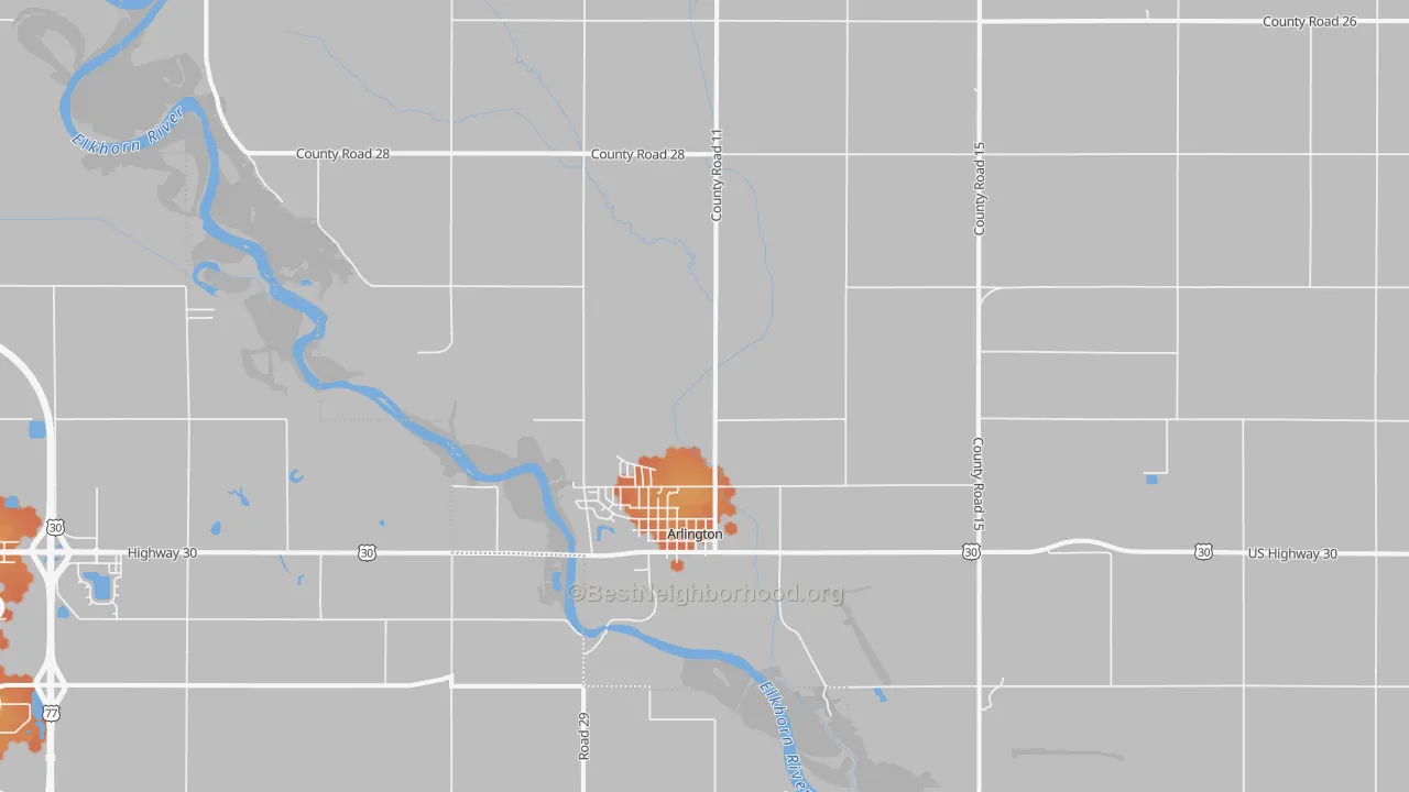 Bike Grade map of 68002, NE