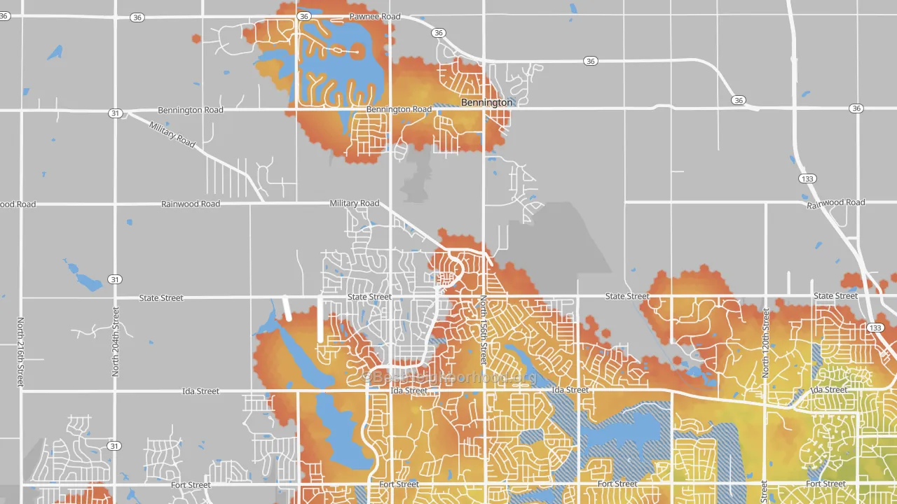 Bike Grade map of 68007, NE