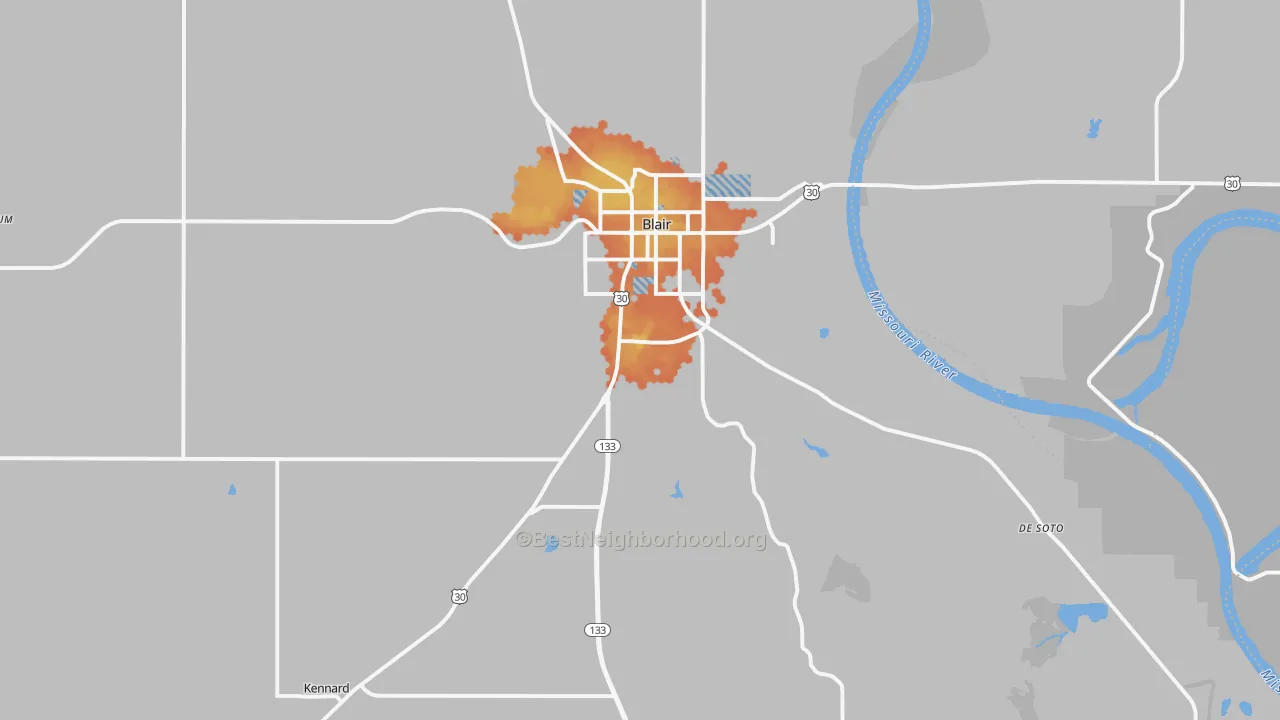 Bike Grade map of 68008, NE
