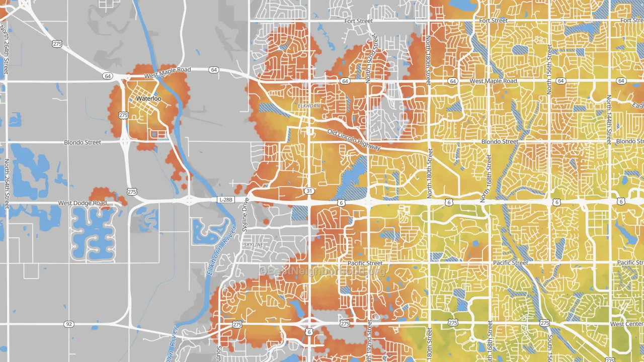 Bike Grade map of 68022, NE