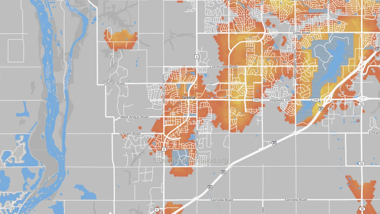 Bike Grade map of 68028, NE