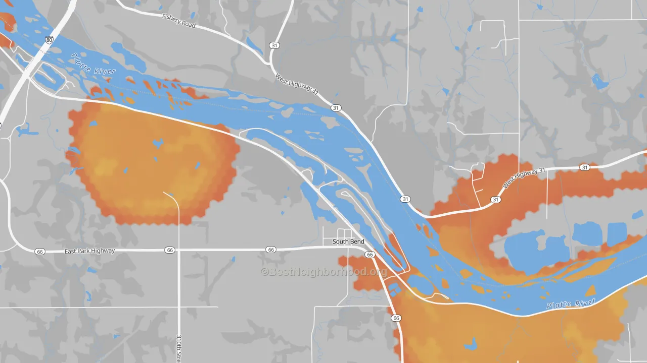 Bike Grade map of 68058, NE