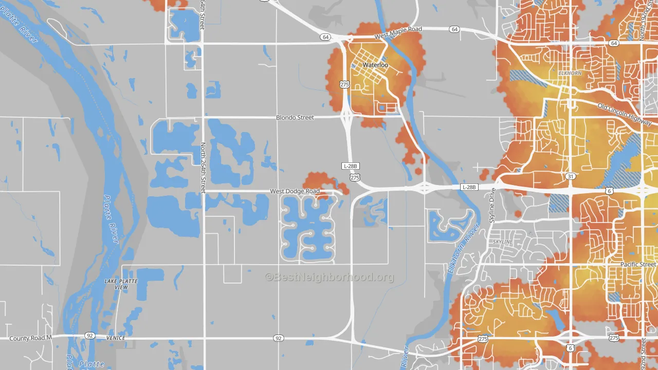 Bike Grade map of 68069, NE