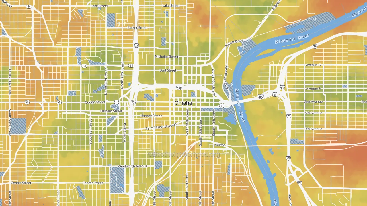 Bike Grade map of 68102, NE