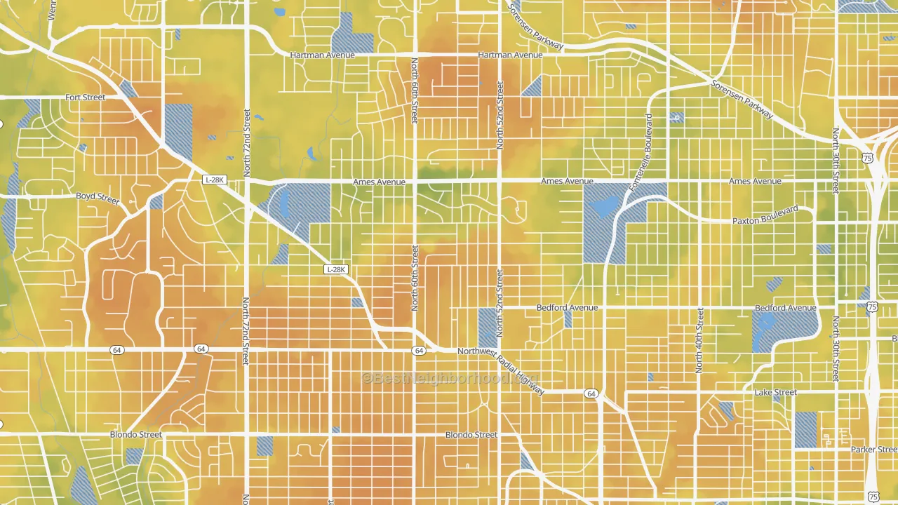 Bike Grade map of 68104, NE