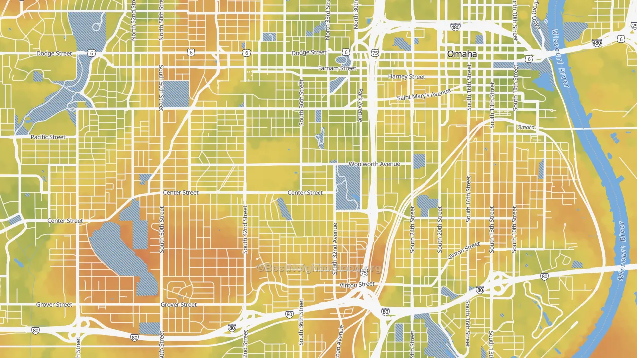 Bike Grade map of 68105, NE
