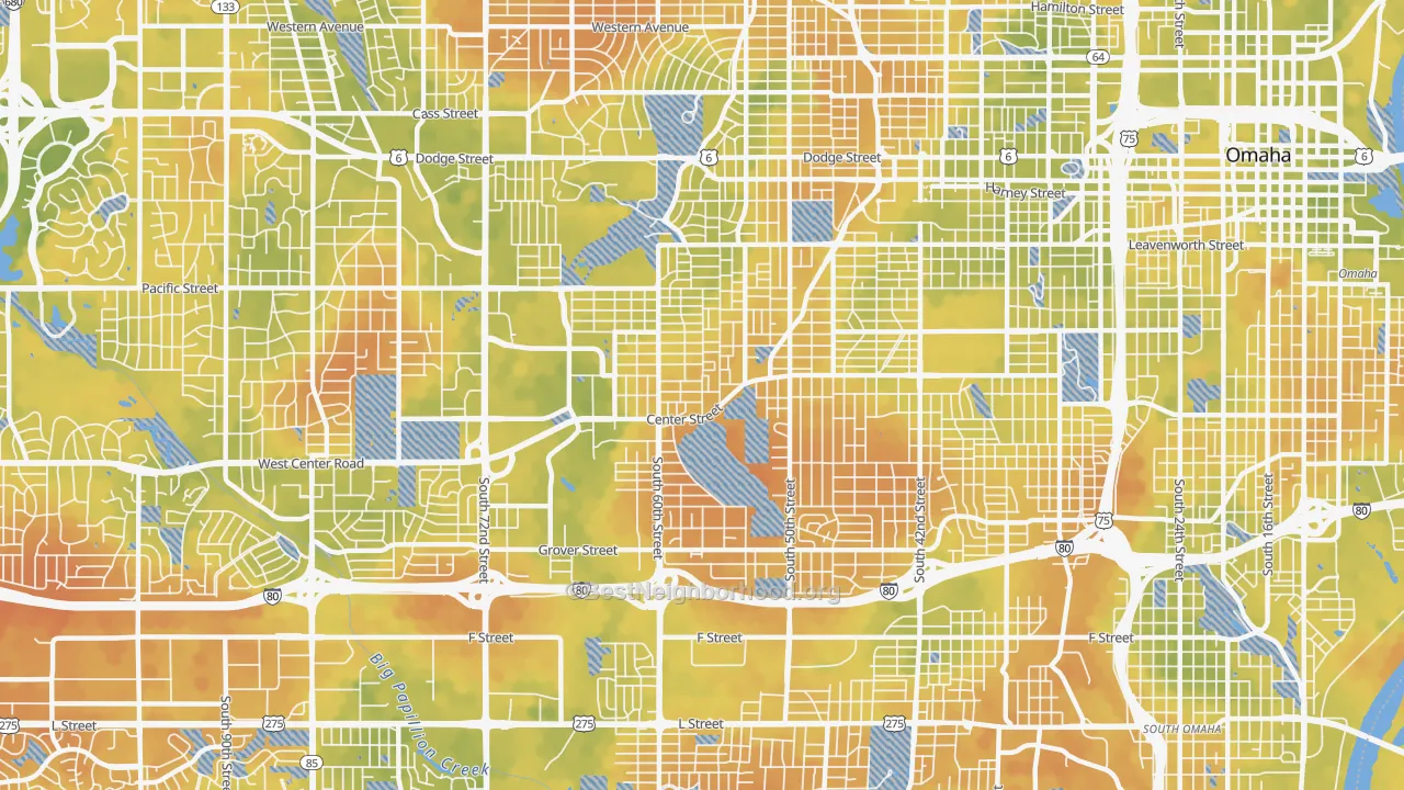 Bike Grade map of 68106, NE