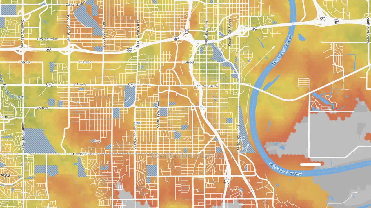 Bike Grade map of 68107, NE