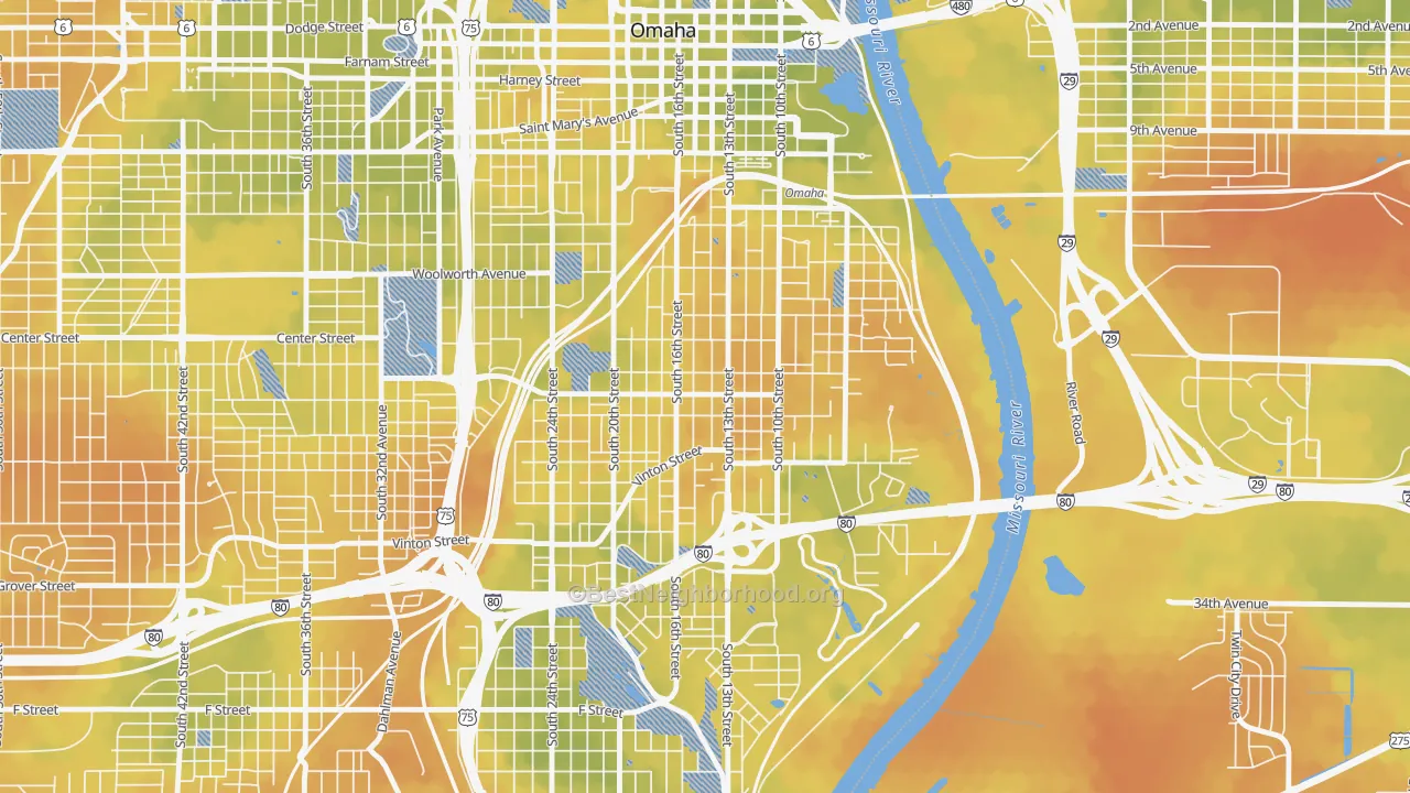 Bike Grade map of 68108, NE