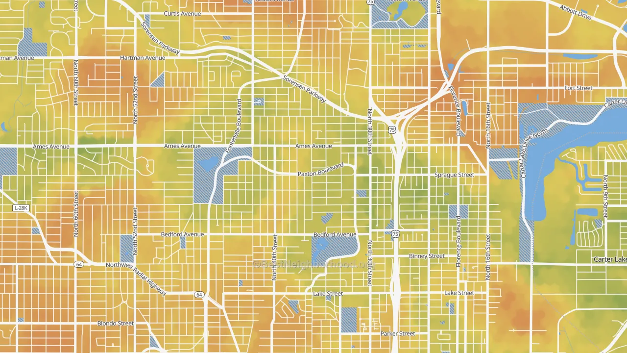 Bike Grade map of 68111, NE