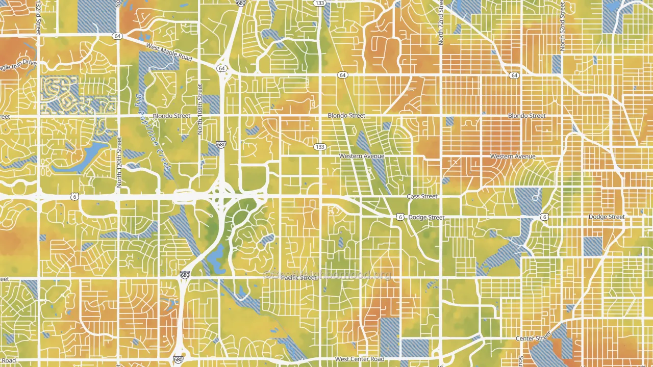 Bike Grade map of 68114, NE