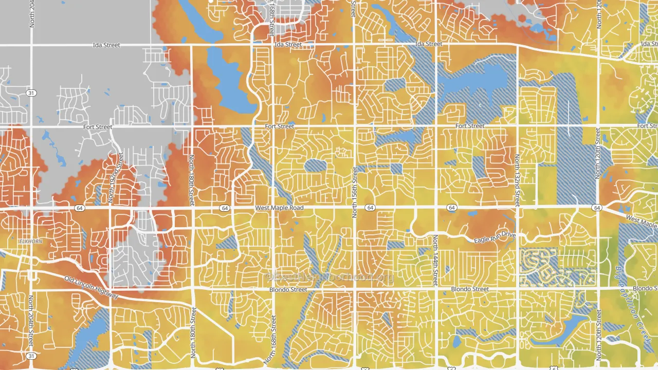 Bike Grade map of 68116, NE