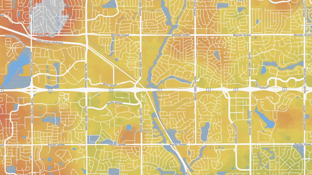 Bike Grade map of 68118, NE
