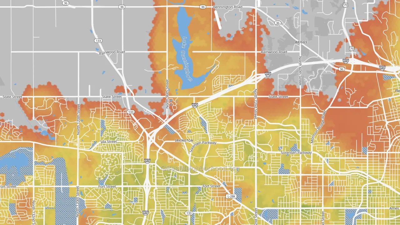 Bike Grade map of 68122, NE
