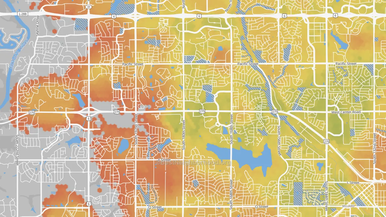 Bike Grade map of 68130, NE