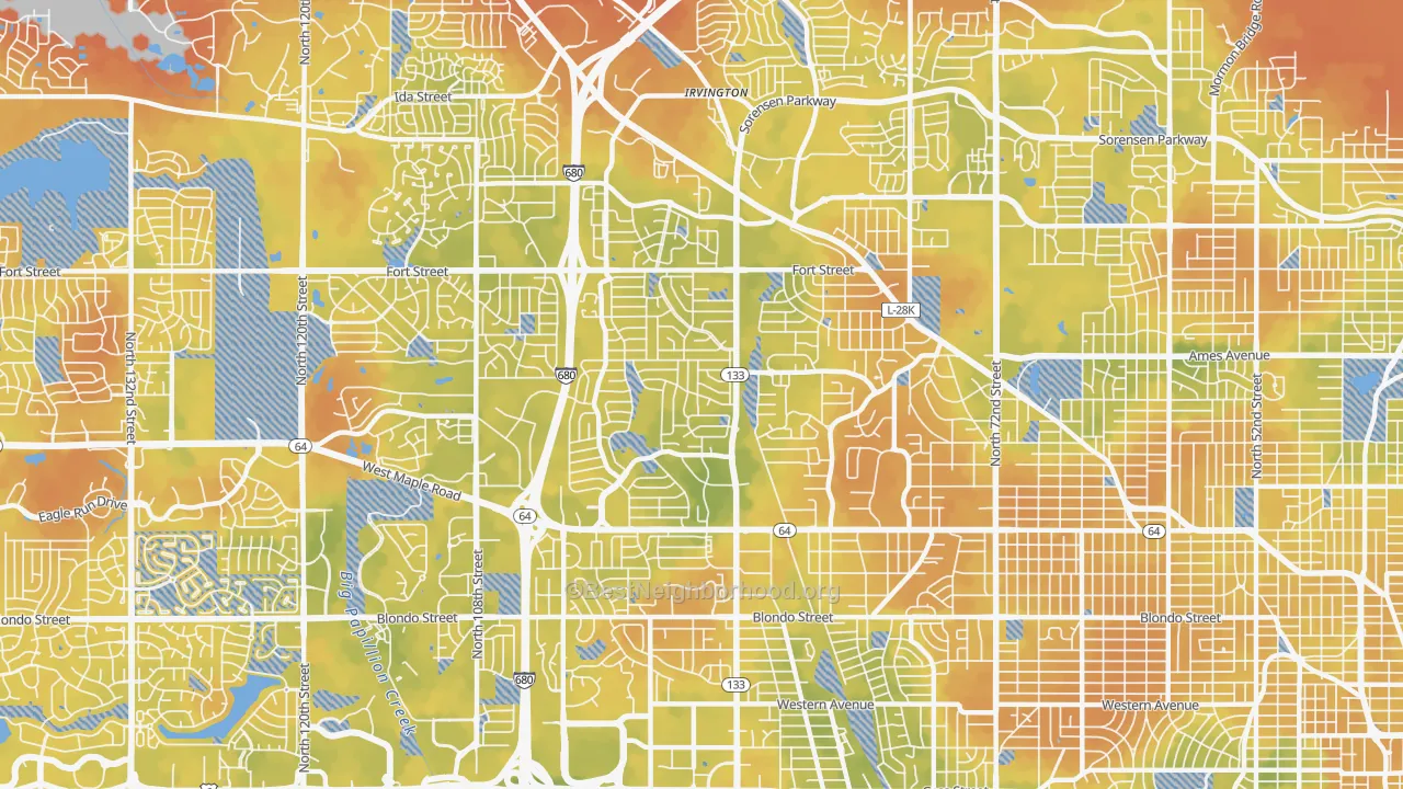 Bike Grade map of 68134, NE