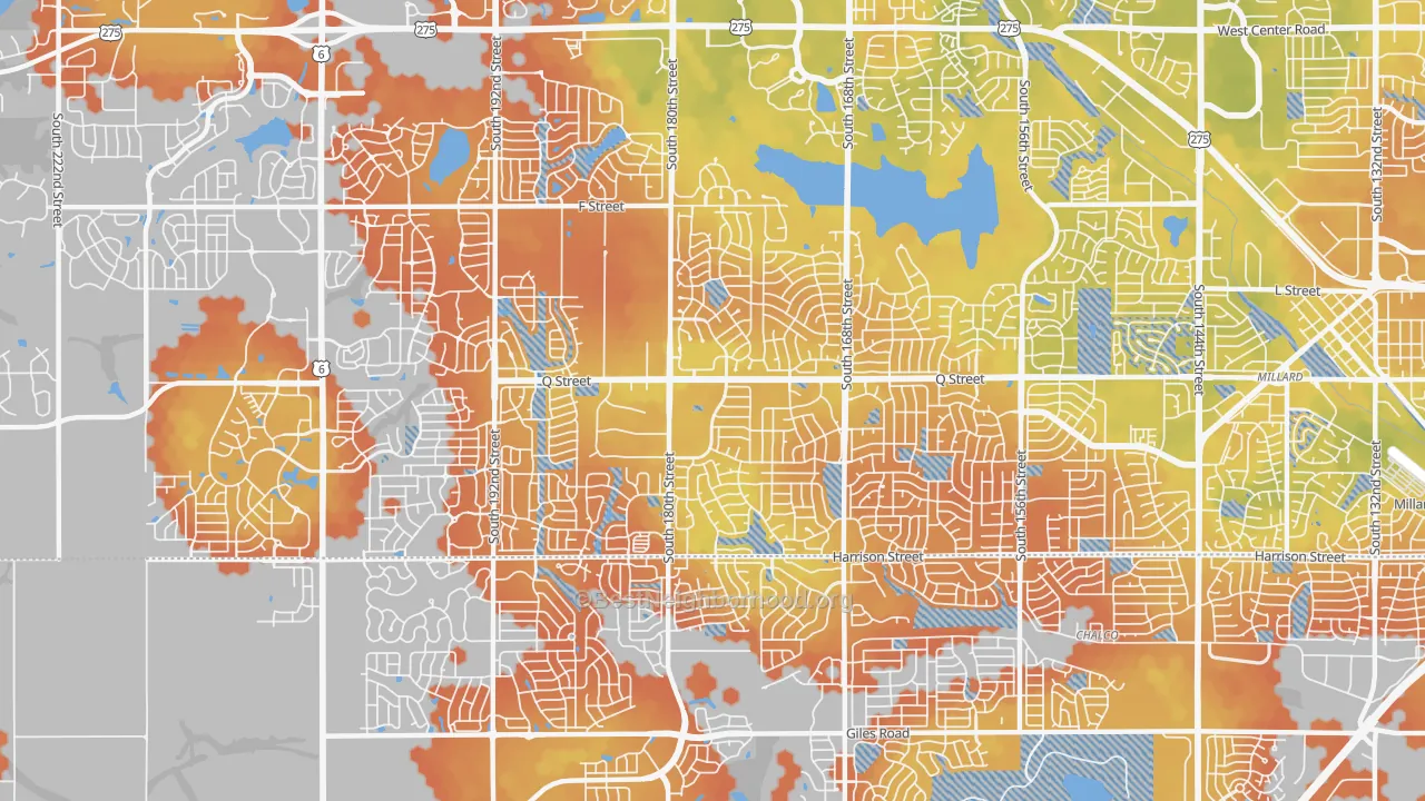 Bike Grade map of 68135, NE