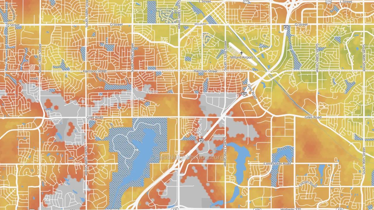 Bike Grade map of 68138, NE