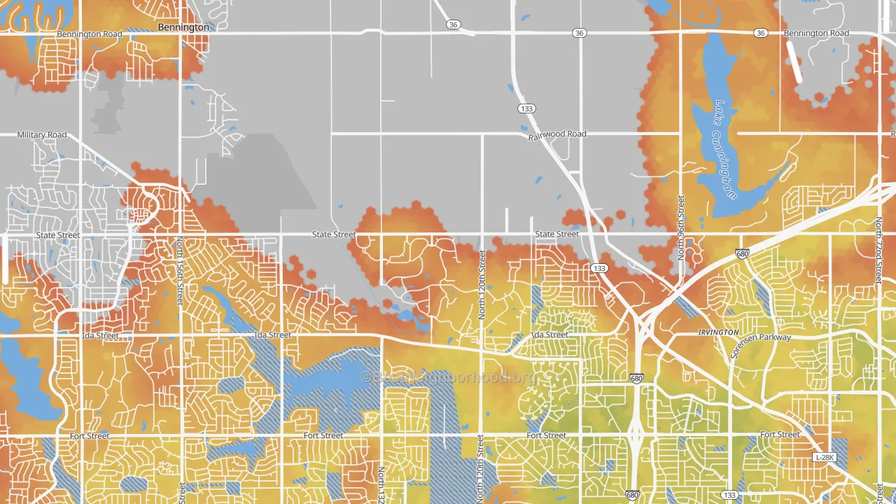 Bike Grade map of 68142, NE
